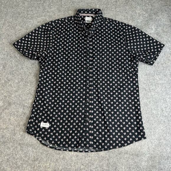 7 Diamonds Shirt Mens Large Button Down Black Floral Cotton - Picture 1 of 8